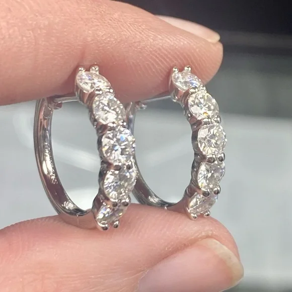 2 Carat Diamond Hoop Earrings - 5 Stone Diamonds bday Huggie Hoops